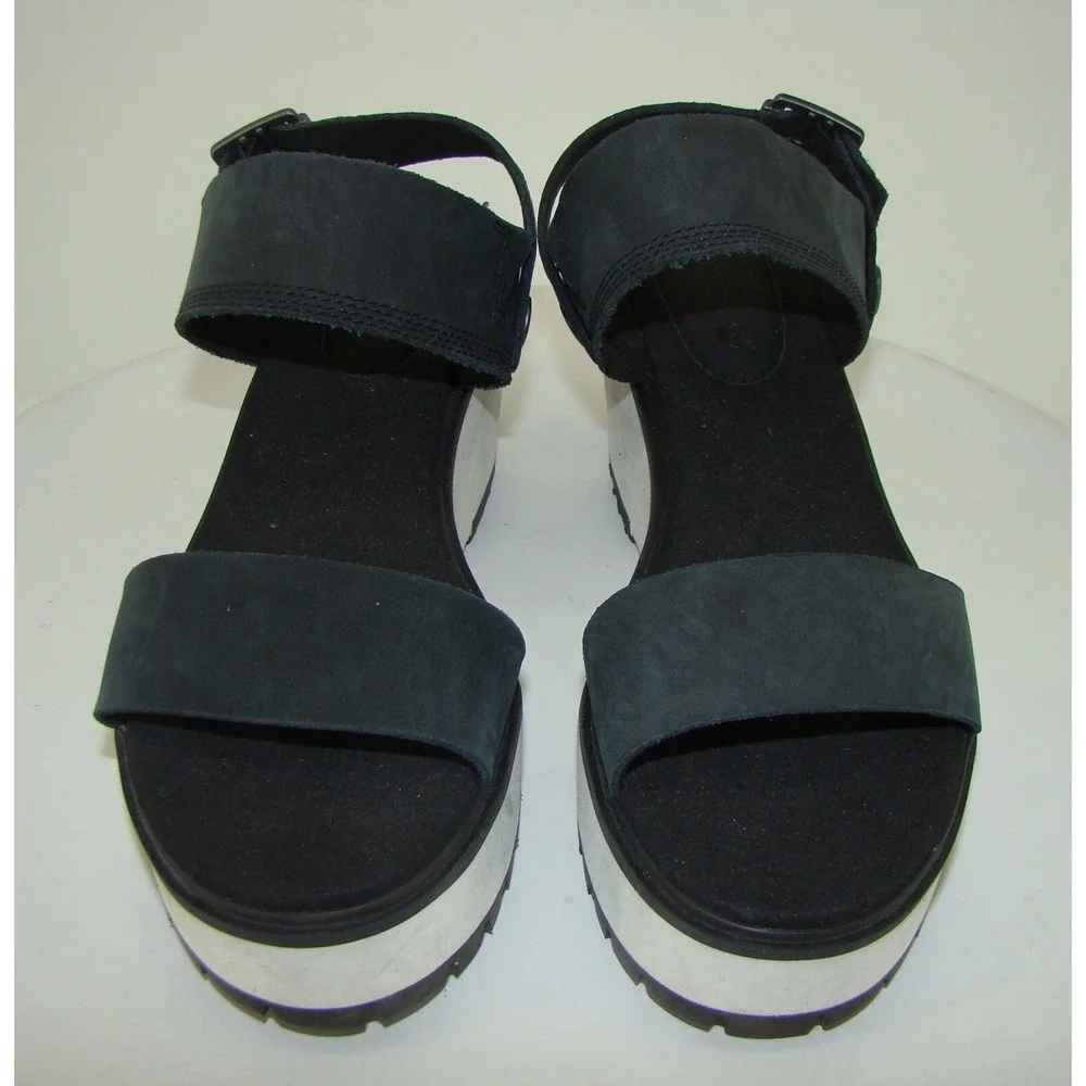 TIMBERLAND WOMENS BLACK WHITE KORALYN WEDGE PLATFORM SANDALS A26SF SIZE 10 C134